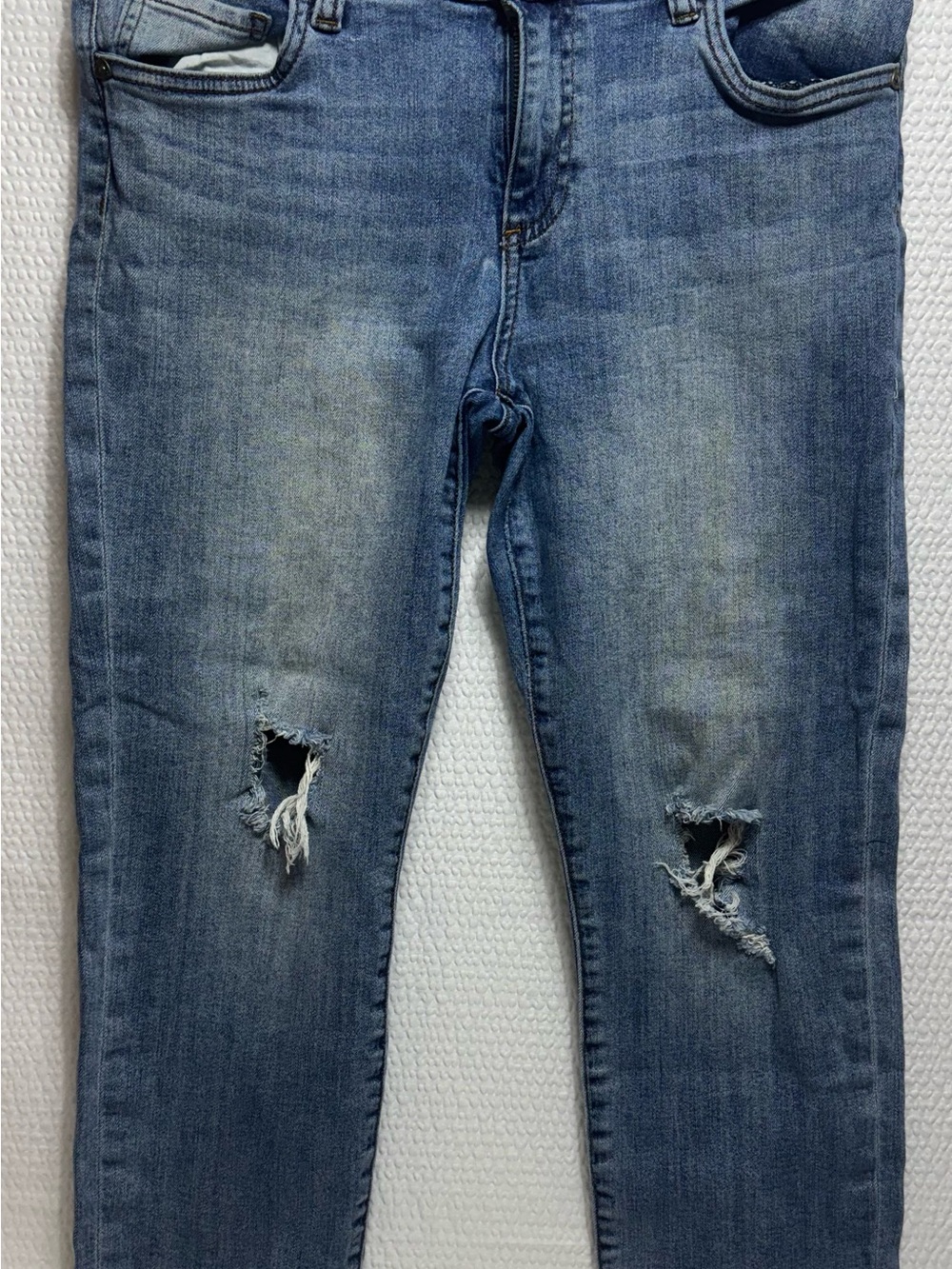 Women's Distressed Mid-Blue Jeans